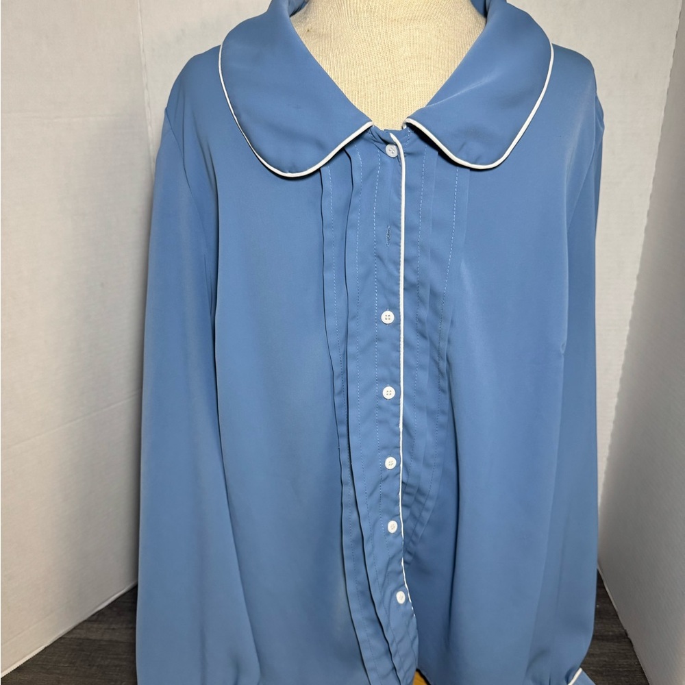Blue Women's Top with White Trim